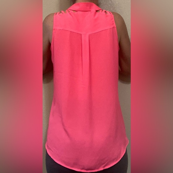 Express Hot Pink Sleeveless Collared Button Down Lattice Tank Top Sz M - Picture 5 of 5